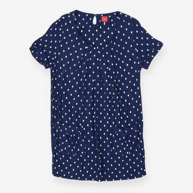Blue & Cream Polka Dot Short Sleeve Dress with Poc