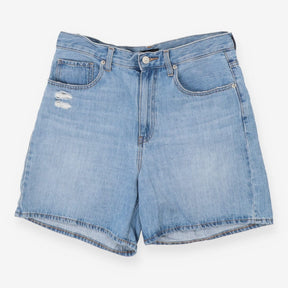 Light wash high waisted distressed denim bermuda s