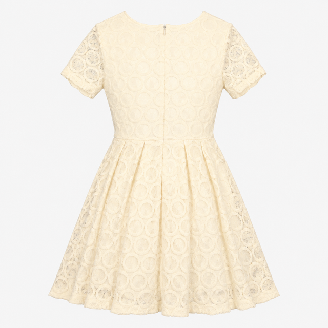 Cream Circle Lace Short Sleeve Fit & Flare Dress
