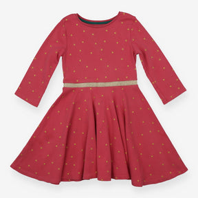 Pink long sleeve jersey dress with gold stars