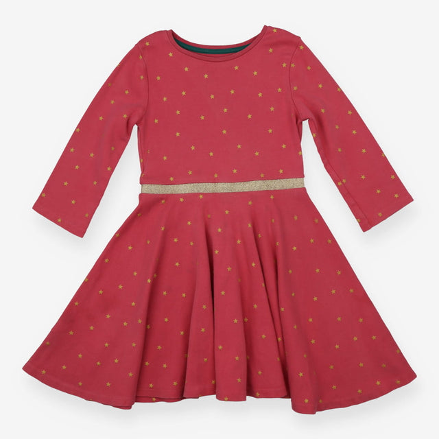 Pink long sleeve jersey dress with gold stars
