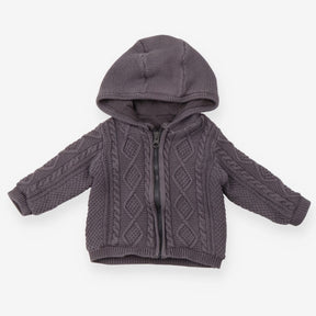 Zip Up Hoodie Grey Cable Knit