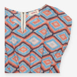 Dress Orange Blue Geometric Print Fit And Flare