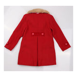 Button Front Coat Red with Faux Fur Collar