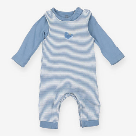 Blue stripe jersey dungarees with blue bodysuit wh