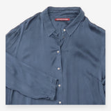 Shirt Dress Navy Cupro Long Sleeve Button Front Mi