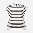 Top Cream Charcoal Striped High Neck Cap Sleeve Re