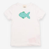 T-shirt white with green check fish