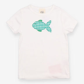 T-shirt white with green check fish