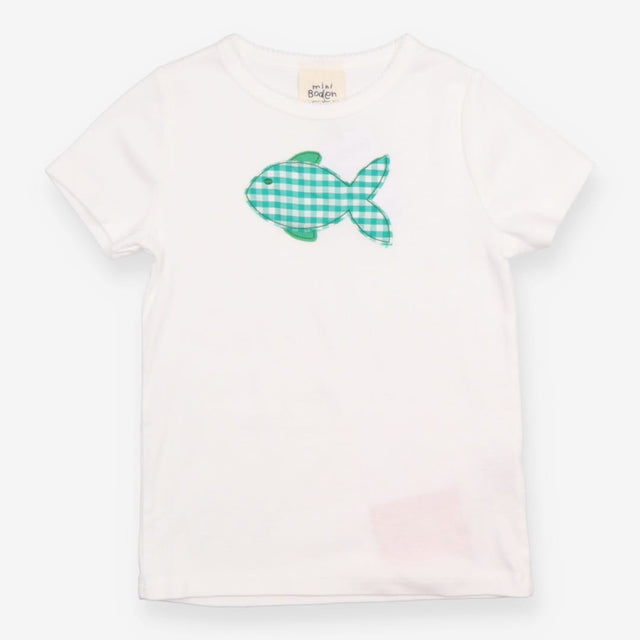 T-shirt white with green check fish