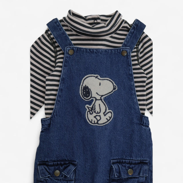 Dungarees Denim with Snoopy Applique and Striped B