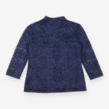 Navy Blue Floral Lace High Neck Top