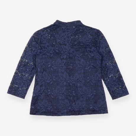 Navy Blue Floral Lace High Neck Top