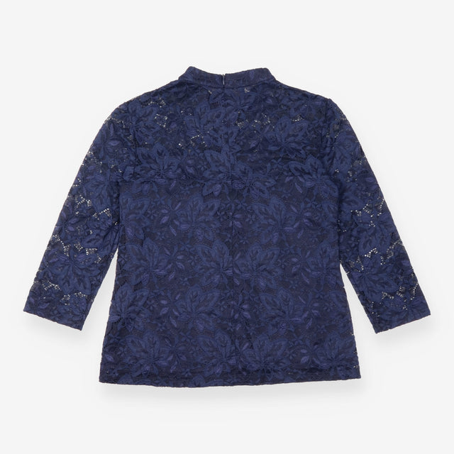 Navy Blue Floral Lace High Neck Top