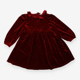 Red velour frill collar dress with gold dots