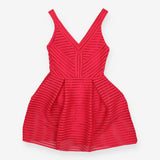 Cerise Pink Fit & Flare V‑Neck Dress