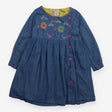 Dress light blue denim embroidered flowers and bir