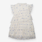 Tiered Dress White with Tulle and Embroidered Blue