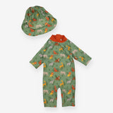 Sunsuit and Hat Green Safari Animals