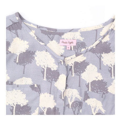 Tree Print Blouse Grey Ivory Viscose 3/4 Sleeve
