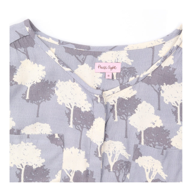 Tree Print Blouse Grey Ivory Viscose 3/4 Sleeve
