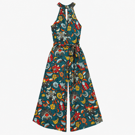 Teal Floral Halter Keyhole Neck Maxi Dress