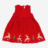Pinafore cord red reindeer applique
