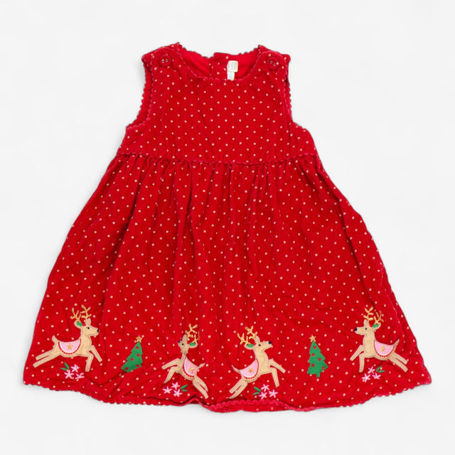 Pinafore cord red reindeer applique