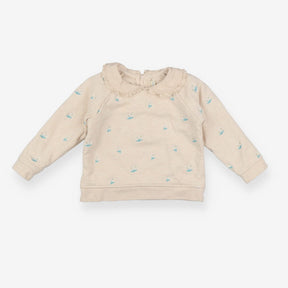 Sweater Cream with Frill Collar and Flowers