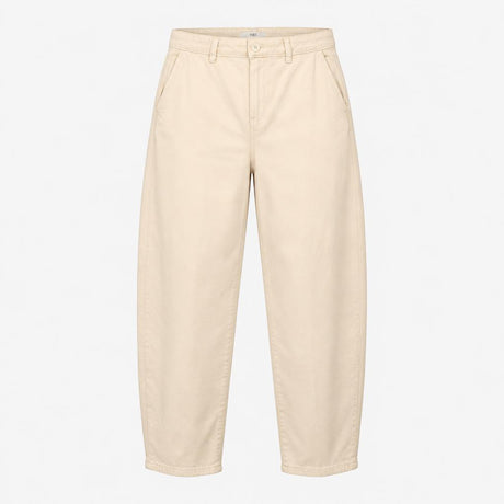 Barrel Leg Trousers Ecru Pure Cotton High Waist