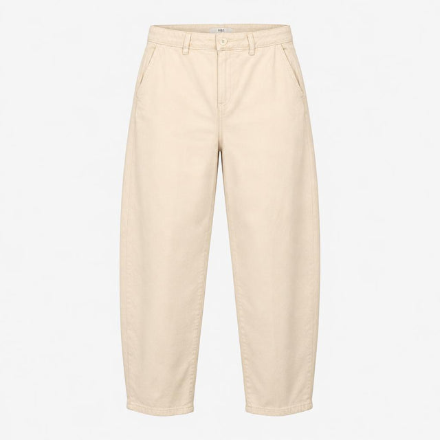 Barrel Leg Trousers Ecru Pure Cotton High Waist