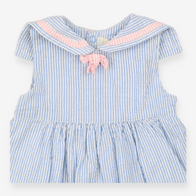 Dress Jersey Blue Stripe and Pink Sail Boat Woven 