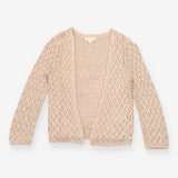 Cardigan Taupe Openwork Crochet Knit Sequin Embell