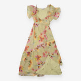 Maxi Dress Sage Floral Cold Shoulder Wrap
