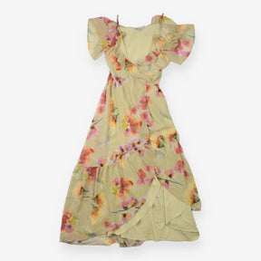 Maxi Dress Sage Floral Cold Shoulder Wrap