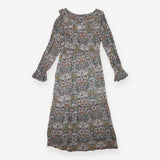 Midi Dress Blue Botanical Print Ruffle Long Sleeve