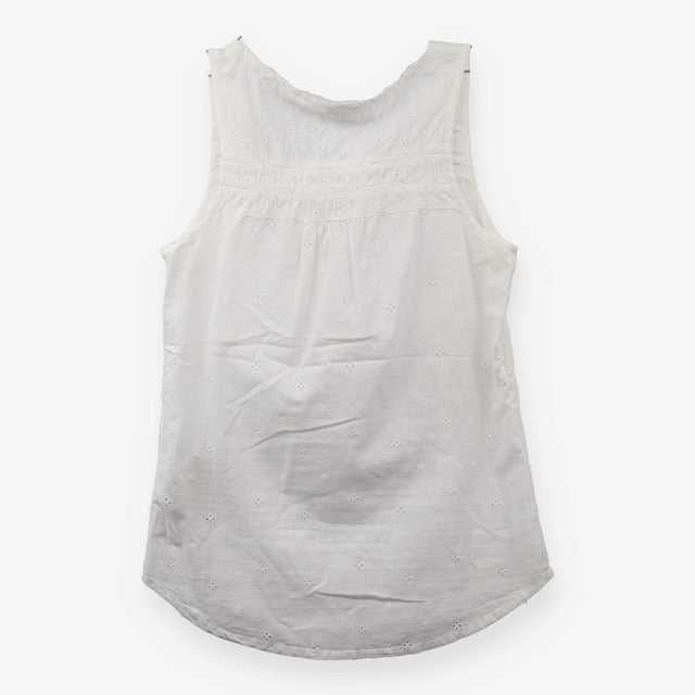 White Cotton Sleeveless Blouse Broderie Lace Boho 