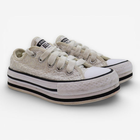 Cream Lace Canvas Trainers