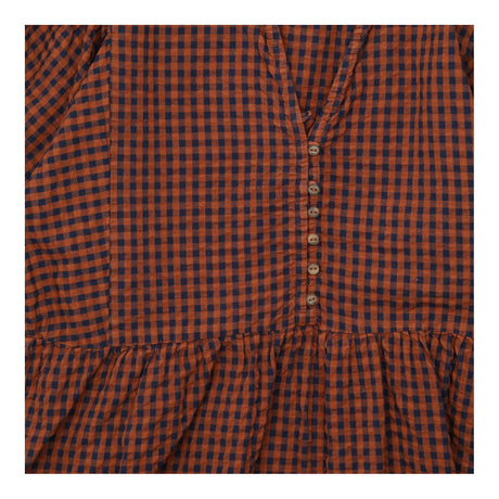 Dress Midi Gingham V Neck Rust Navy