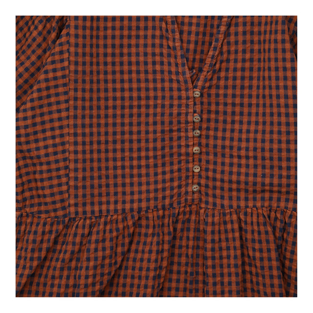 Dress Midi Gingham V Neck Rust Navy