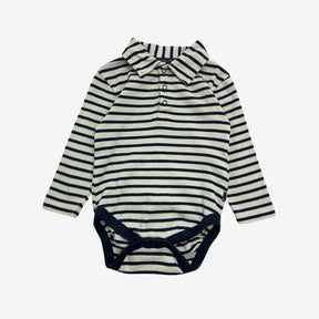 Navy and White Collared Bodysuit