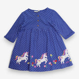 Dress Long Sleeved Blue Polka Dot Unicorn Parade