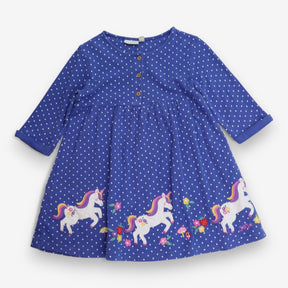 Dress Long Sleeved Blue Polka Dot Unicorn Parade