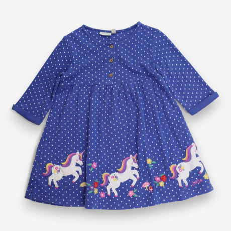 Dress Long Sleeved Blue Polka Dot Unicorn Parade