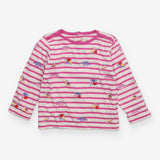 T-shirt long sleeve white and pink stripe embroide