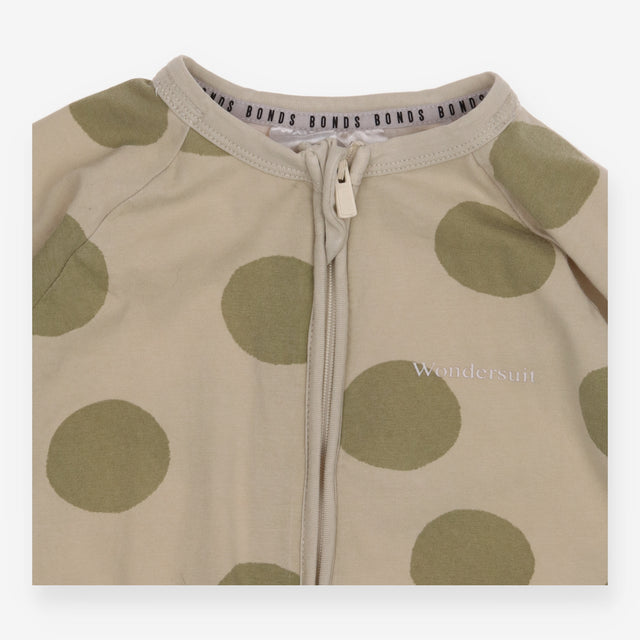 Wondersuit green polka dots zip up