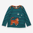 T-Shirt Blue and Green Stripe with Tiger Applique