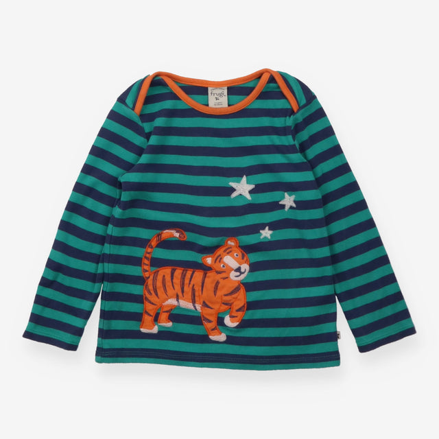 T-Shirt Blue and Green Stripe with Tiger Applique