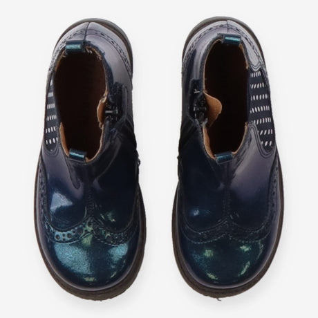 Chelsea Boot Zip Sides Metallic Blue Polka Dots