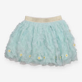 Tulle Skirt Blue with Daisies and Golden Waistband